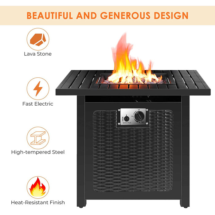 Red Barrel Studio® Propane Square Fire Pit Bowl, 2in1 Patio Fireplace